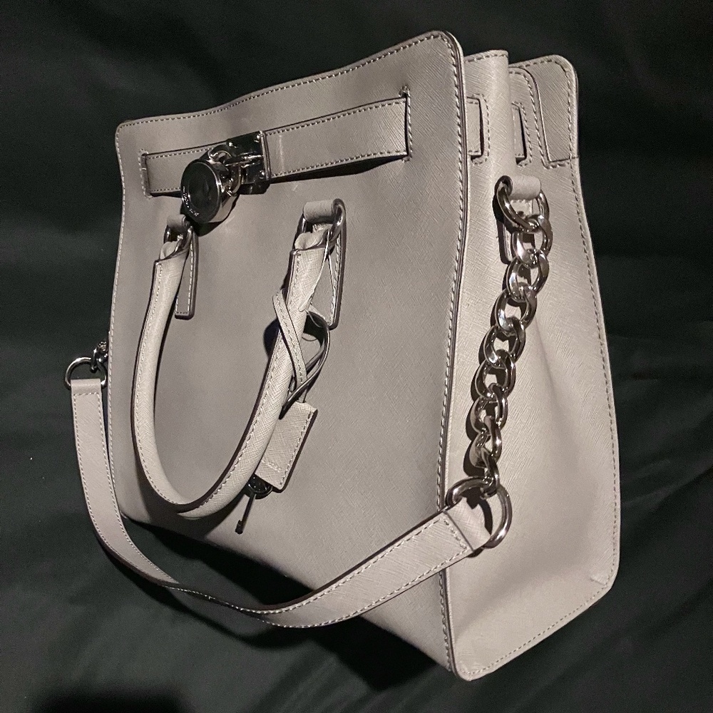 Michael Kors Hamilton Leather Tote Pearl Grey